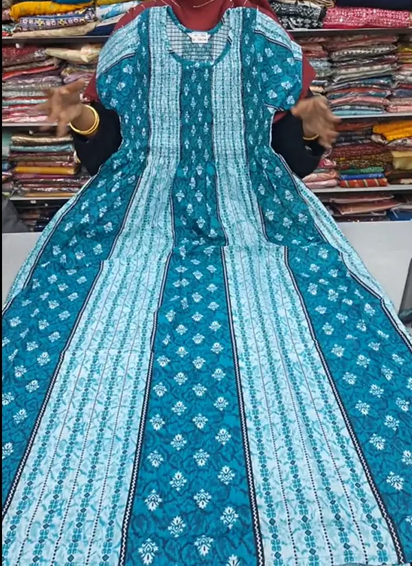 Premium Cotton Smocked Maxi Gown With Side pocket | MG45